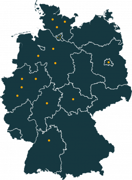 Deutschlandkarte mit Standorten – L.B. Personalmanagement vermittelt Logistik-Personal und Fachkräfte in ganz Deutschland